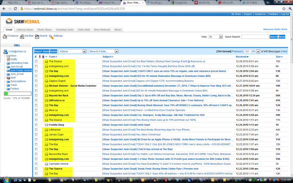 Shaw email SPAM filters for shaw.ca addresses are mediocre « The